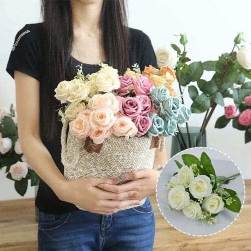 Rose Pink Silk Peony Artificial Flower Bouquet with 6 Artificial Flowers, Suitable for Family Wedding Decoration Indoor