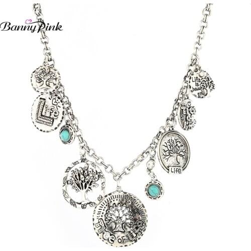 Banny Pink Chunky Life Is Beautiful Pendant Choker Necklace For Women Vintage Life Trees Statement Choker Collar Fashion Jewelry