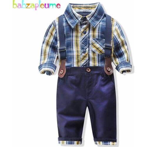 2Piece/2020 New Spring Fall Outfits Newborn Clothes Fashion Casual Long Sleeve Plaid Shirt+Pants Baby Boys Clothing Sets BC1459