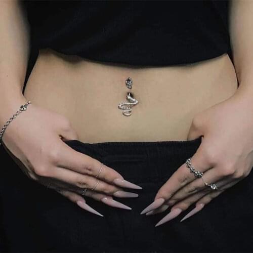 Crystal Snake Belly Piercing Button Rings Bar Barbell Drop Dangle Navel Rings Nombril Ombligo Rings for Women Men Body Jewelry
