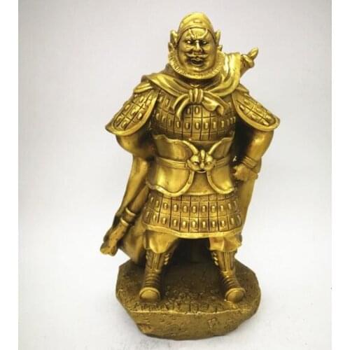 25cm Pure copper Zhang Fei statue figure Feng Shui bronze home decoration