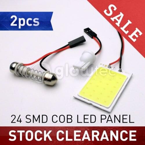 2Pcs White 24 Smd Cob Led Panel Car Auto Interior Reading Map Lamp Bulb Light Dome Festoon BA9S 3Adapter DC 12v GLOWTEC