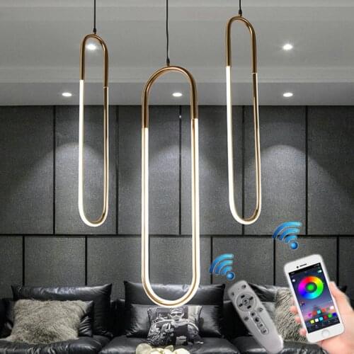 Modern Iron U Style Gold Pendant Lights Energy Saving Tube lustre luminaire suspension Light Fixtures For Living Room Hanglamp