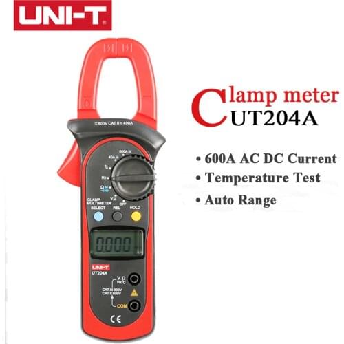 UNI-T Digital Clamp Meters UT204A 600A AC/DC Current 600V AC/DC Voltage Auto range Continuity Buzzer