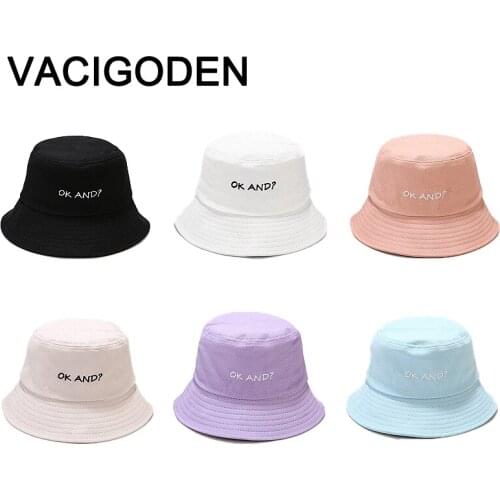 VACIGODEN Women Fashion Bucket Hat Letter Embroidered Sunbonnet Fedoras Outdoor Macarone Colors Chapeau Fisherman Caps Gorros