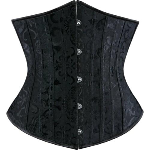 Womens Sexy Underbust Corset 26 Steel Boned Black Waist Cincher Short Torso Heavy Duty Waist Trainer Body Shaper Bustier