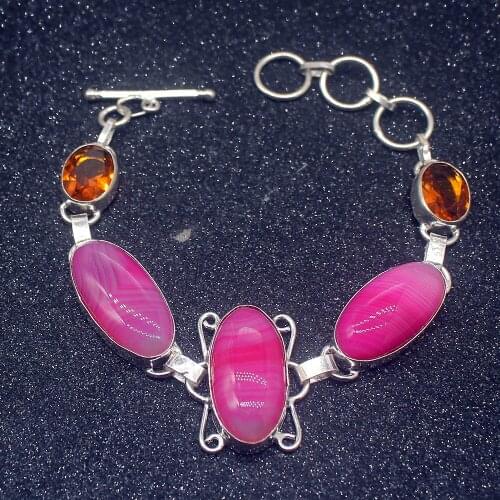 Marvelous Hot BotswanaAgate HoneyTopaz Hot Silver Color Charms Bracelets For Women 8 inch HD599