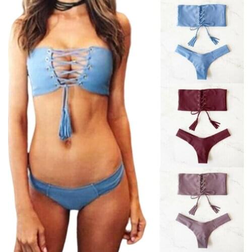 Women Swimwear Bandage Bikini Set Push-up Padded Bra Bathing Suit Swimsuit