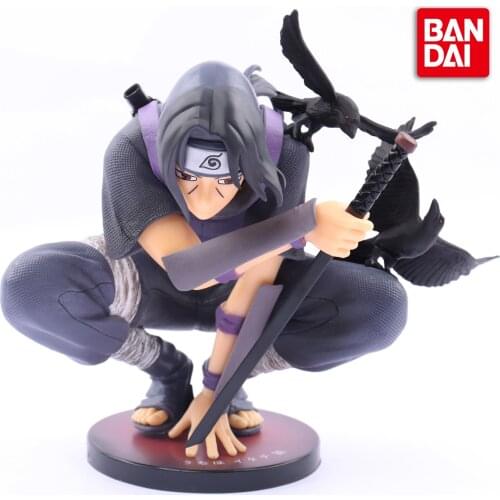 16CM BANDAI Genuine Squatting Anbe Uchiha Ltachi Naruto Action Figure Anime Figures Kawaii Anime Naruto Dolls Halloween Gifts