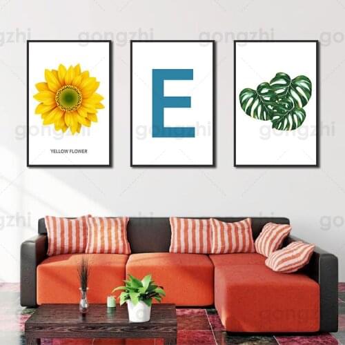 Sunflower and Leaves Abstract Canvas Painting Wall Pictures for Living Room and Bedroom Nordic Style Poster and Printing