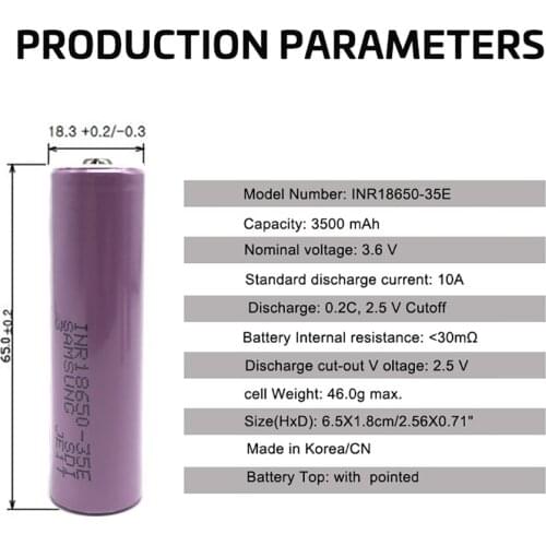 For 18650 3500 mAh 13A Discharge INR18650 35E INR18650-35E 18650 Battery Li-ion 3.7 V Rechargeable Battery Button Upper Battery