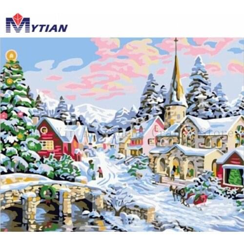 Christmas Village Church,5D DIY Diamond Painting,Full Square Round Drill Diamond Embroidery Cross Stitch Kit Mosaic Home Decor