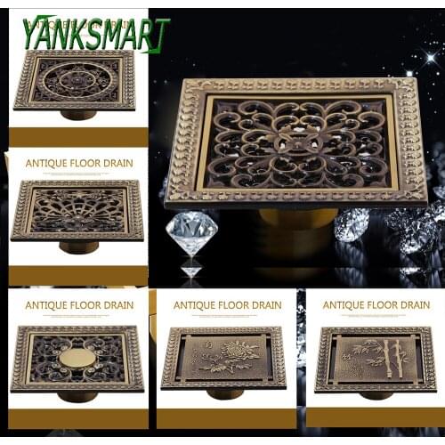 YANKSMART Antique Brass Shower Bathtub Bathroom Floor Drain Filter Sink Strainer Deodorant Cover Square 120mm*120mm /100mm*100mm