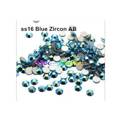 Free Shipping! 1440pcs/Lot, ss16 (3.8-4.0mm) Blue Zircon AB Flat Back Nail Art Glue On Non Hotfix Rhinestones