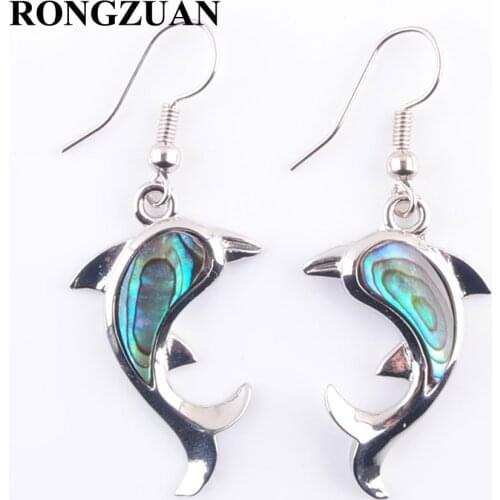 RONGZUAN Dangle Earring for Women Gift Natural New Zealand Abalone Shell Gem Stone Dolphins Animal Beads Pendant Earring TR3048