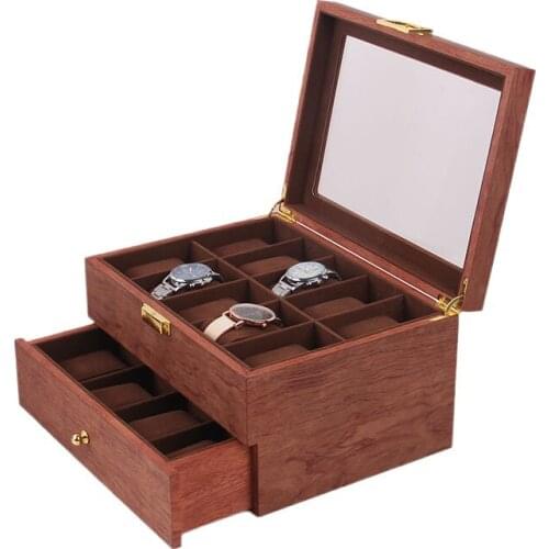 20 Grids Retro Red Wooden Watch Display Case Durable Packaging Holder Jewelry Double-Deck Collection Storage Watch Organizer Box