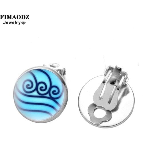 FIMAODZ Avatar The Last Airbender Earrings for Women Air Nomad Fire Water Glass Picture Clip on Earrings Anime Jewelry