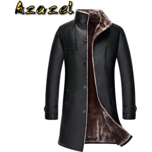 Hot New Plus Size Mens Business Casual Leather jacket Men Korean Winter Warm stand collar Outwear Mens Long Fur Coats M-5XL