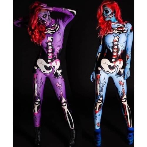 Halloween Masquerade Horror 3D Print Jumpsuit Scary Costume Adult Women Carnival Party Fancy Dress Female Cosplay Terror Outfit