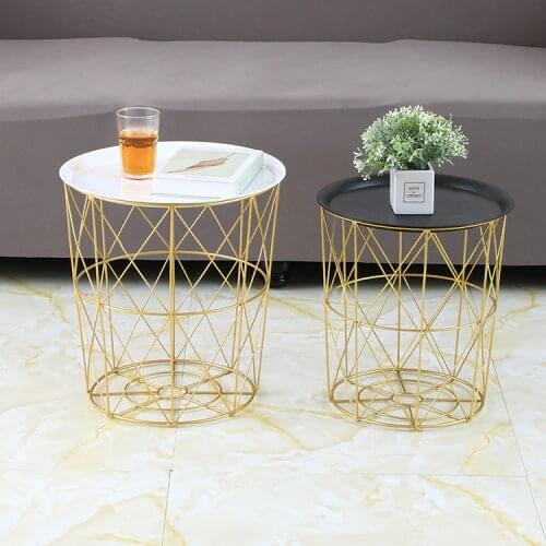 Nordic Iron Small Coffee Table Living Room Bedroom round Table Side Table Modern Minimalist Geometric Metal Storage Bracket