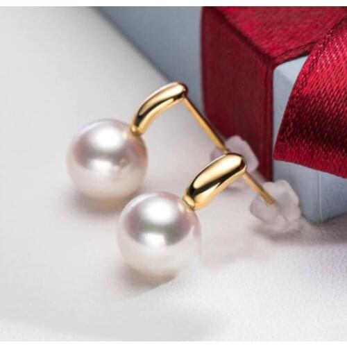 Sinya Trendy pure 18k gold stud earring with high luster Natural Round pearls Au750 fine jewelry for Women girls Mum best gift