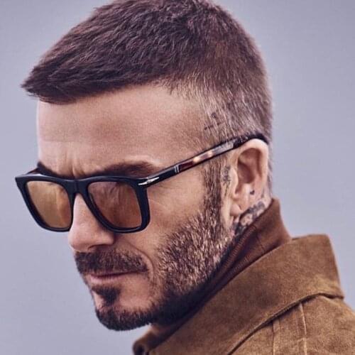 Square acetate frame sunglasses for men classic style grey lens