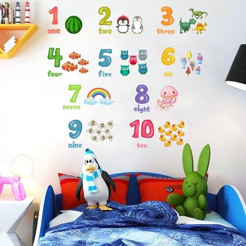 Cartoon Animal Number Wall Sticker for Kids Room Decoration Baby Early Education Wall Decals Vinyl Children Gifts Nursery Mural