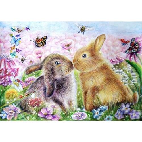 Full Square Diamond embroidery Full Diamond mosaic DIY 3D Diamond painting Cross stitch Rabbit is kissing