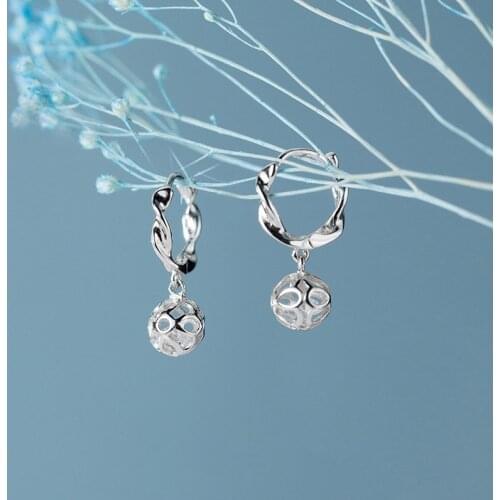 POPACC 925 Sterling Silver Cute Twist Hollow Ball Hoop Earrings Sparkling Cubic Zircon Ear Jewelry For Women
