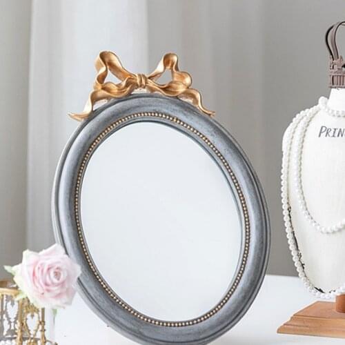 Powkhome European Antique Style Makeup Mirror Charming Oval Mirror Dressing Table Gift Personality Creative Wall Mirror