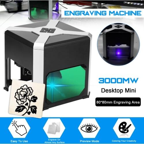 K6 3000mW Professional Desktop Laser Engraver Portable Mini Laser Engraving Machines with 80*80mm Carving Area