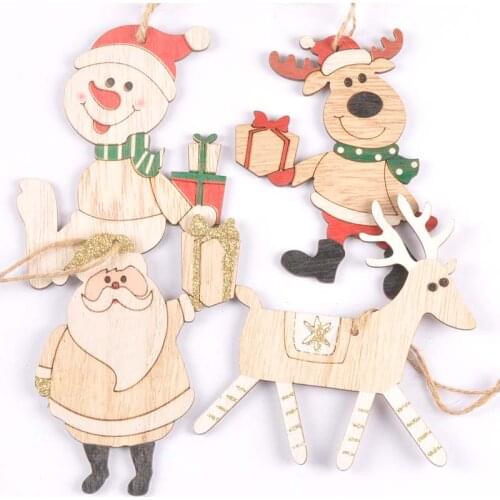 Christmas Wood Chip DIY Crafts Scrapbooking Wooden Hanging Pendants Gifts Snow Elk Christmas Tree Decor For Home New Year m2541