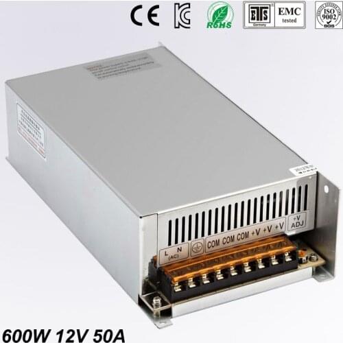 Best quality 12V 50A 600W Switching Power Supply Driver for LED Strip AC 100-240V Input to DC 12V free shipping