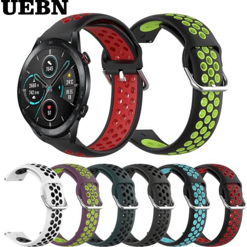 UEBN Silicone 20mm 22mm Breathable Strap For Huawei Honor Magic Watch 2 42mm 46mm Bracelet for GT 2e Replacement Watchbands