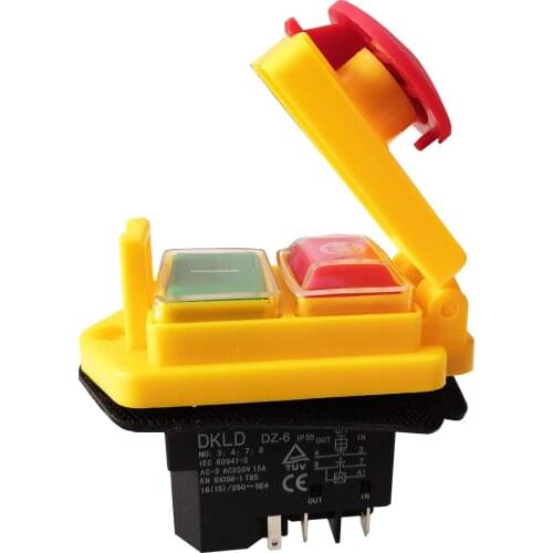 DKLD DZ-6 Waterproof Electromagnetic Pushbutton Switches Electric Push Button Switch with Emergency Stop Cover 5Pin 250V