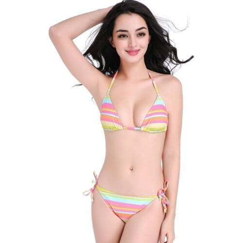 Amazing Rainbow Bathing Knitted Swimwear Woman Bikini 2020 Swimming Pool Bikini Bathing Suits Strappy Fully Lined Swimsuit