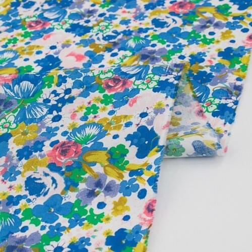 Bright Blue Flowers Cotton Fabric For Dress Tissus Coton Imprimé Telas Algodon Estampadas Sewing Ткань Для Шитья Vestidos Tissu