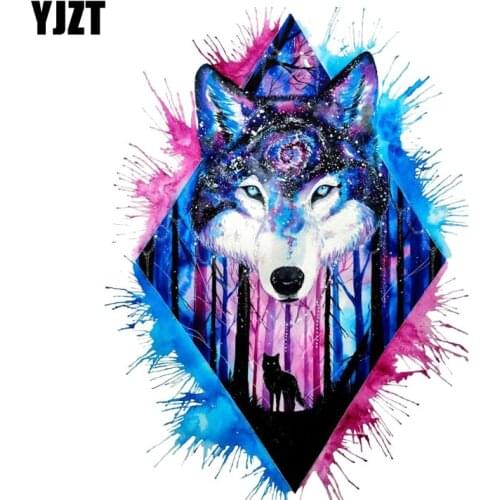 YJZT 11.3CM*15.4CM Interesting Galaxy Wolf Head PVC Motorcycle Car Sticker 11-00493