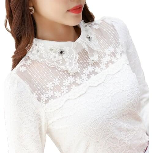 New Spring Autumn Women Blouse Shirt Black White Casual Long Sleeve Lace Shirts Hollow Tops For Woman Plus Size 3XL