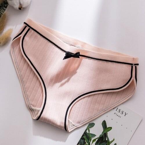 Women Cotton Panties Mid Waist Knitting Underwear Briefs Breathable Sexy Lingerie Panty Bow Intimates Panties
