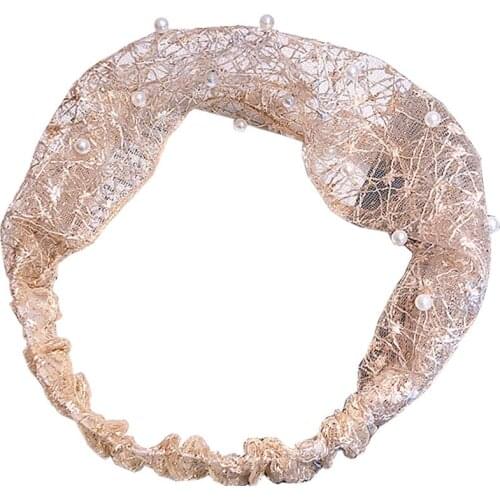 Coxeer Lace Headband Fashion Faux Pearl Decor Headband Wide Stretch Headband For Women Ladies Hair Accessories Party Dress Up