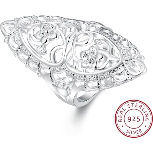 925 Sterling Silver Ring for Women Hollow Rhinestone Engagement British Style Jewelry Vintage Boho Luxury Ladies Female