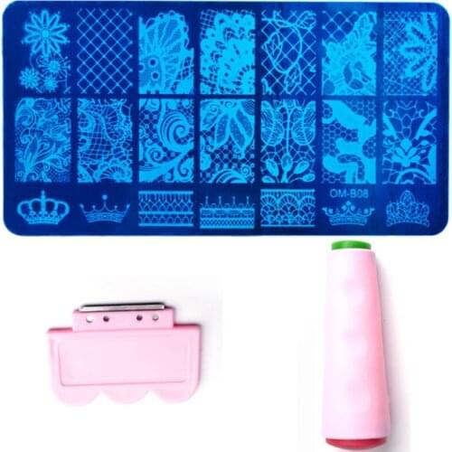 1 Set New Stainless Steel Image Plate+2-way stamp+scrap DIY Nail Art Stamping Template Set for Stamping Nail Art Plate