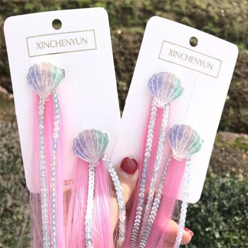 1Pair Shell Sequins Rainbow Hair Clip Wig Twist Braider Girls Colorful Mermaid Wigs Hairpins Ponytail Kids Hair Styling Tools