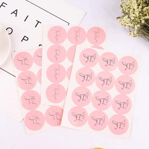 10Sheets/120pcs Circle Pink Thank You Stickers Wedding Stickers For Baking Party Envelope Bottle Drink Seal Label Stickers