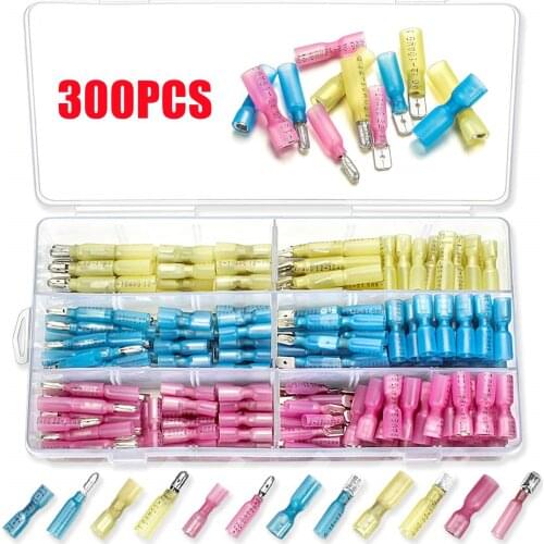 300PCS Heat Shrink Bullet Female Male Electrical Wire Connectors Splice Sapde Crimp Terminals Kit 10-22AWG Waterproof Assortment