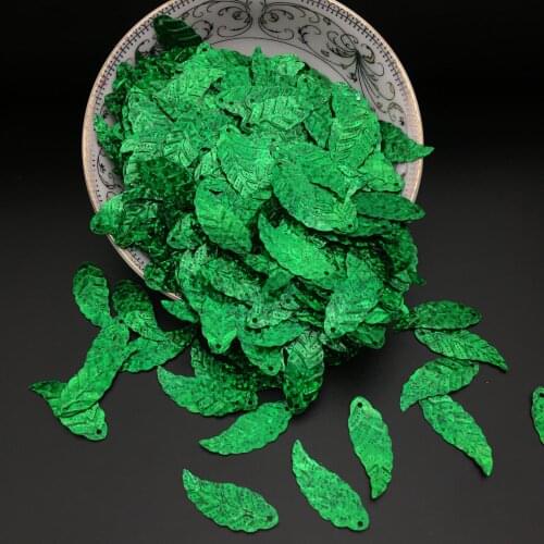 50g/lot Leaf Sequins 11*29mm PVC Sewing DIY Laser Color Leaves Hologram With 1 Hole Laser Green
