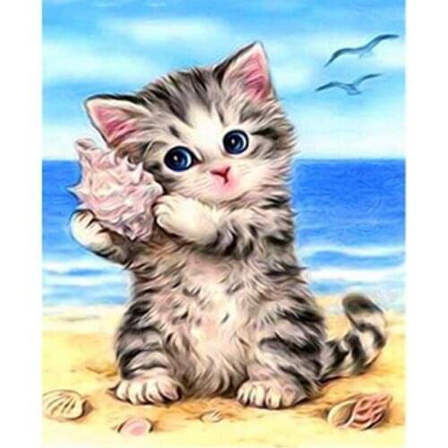 5D DIY Diamond Painting Animal Painting Cute Kitty King Picture Square/Round Diamond Cross Stitch Embroidery Decoration TX252