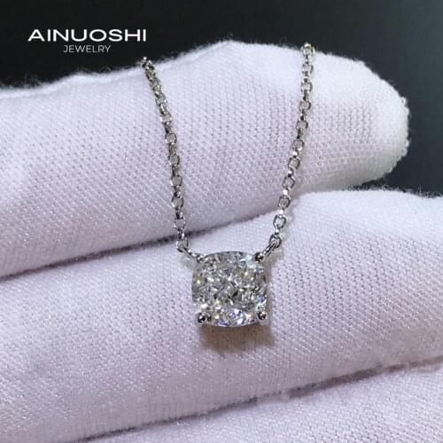 AINUOSHI Classic Cushion Cut 7x7mm Simulated SONA Diamond Necklace For Women 925 Silver Surprise Party Gifts