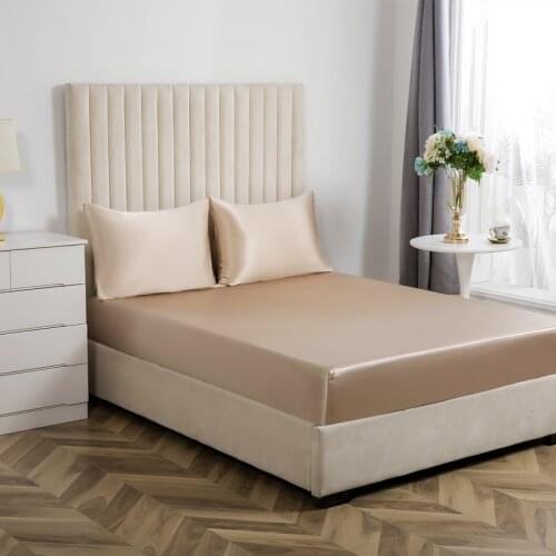 Satin White Fitted Sheet Single King Size Soft Silky Solid Color Mattress Cover Deep Pocket Sheet Set Bedding Sets Pillowcases